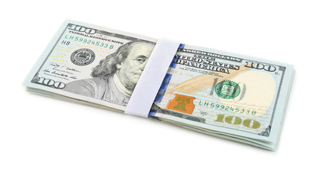 Hundred dollar bills, isolated on white