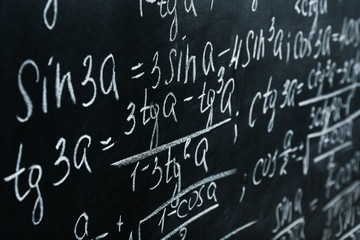School blackboard with formulas