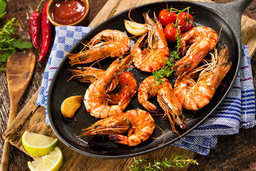Fried king prawns