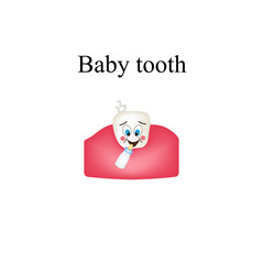 Cheerful baby tooth. Children's cartoon style. Infographics. Vector illustration on isolated background
