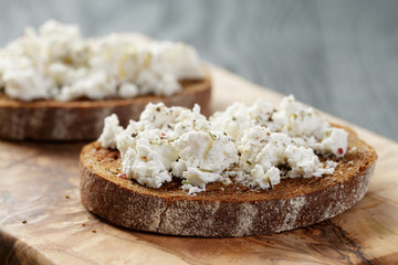 rye bread grated with garlic and ricotta cheese