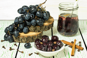 Fresh grapes and marinated grapes with spices