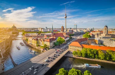 Poster Berlin skyline panorama with Spree river at sunset, Germany © JFL Photography