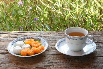 Afternoon tea serves with traditional Thai sweet.