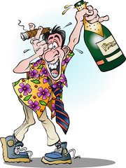 Vector cartoon illustration of a man celebrating crazy - obrazy, fototapety, plakaty