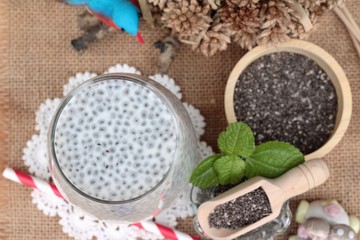 Chia seeds dry and milk of delicious.