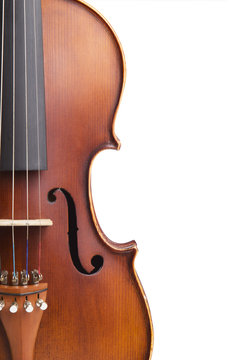 Old violin on white background.
