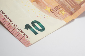 Billete de 10 diez euros €. Fondo blanco. 