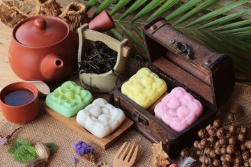 Mochi japanese dessert and hot tea delicious.