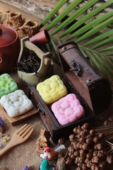 Mochi japanese dessert and hot tea delicious.