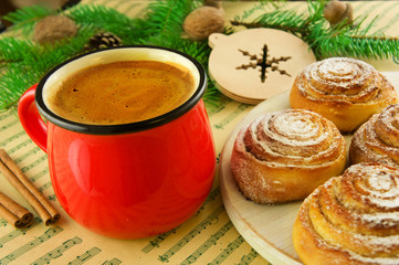 Kanelbulle - swedish cinnamon rolls and cup of coffe