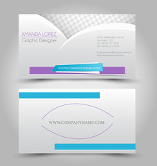 Business card design set template for company corporate style. Purple, blue and silver color. Vector illustration.