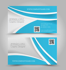 Business card design set template for company corporate style. Blue and silver color. Vector illustration.