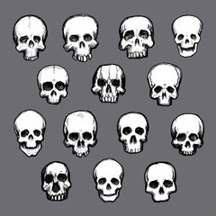 set of hand drawn skulls
