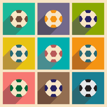 Set of flat icons with long shadow soccer ball