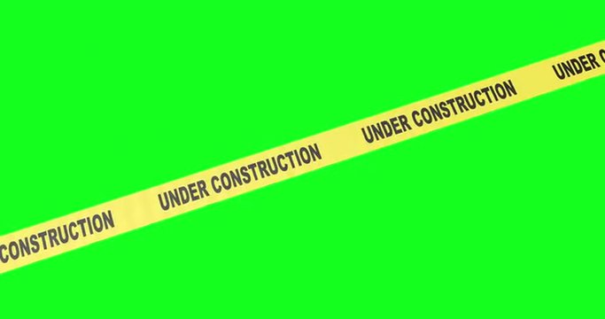 Construction Yellow Tape Roll Out Animations. a variety of construction caution tape unravelling. Under construction text, and striped yellow and black. Single and groups.