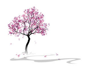 Colorful abstract blooming tree. Template with place for inscription. Spring background. Watercolor imitation. Vector, EPS 10.