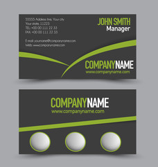 Business card design set template for company corporate style. Black and green color. Vector illustration.
