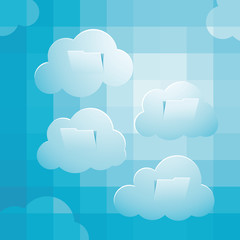 Sky computing concept, with pixelate sky, clouds folder sructure