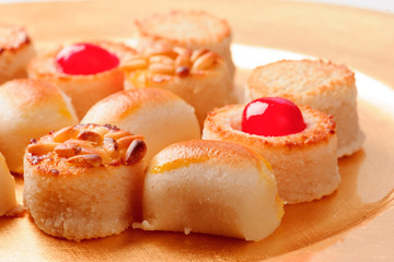 Christmas homemade marzipan in gold base