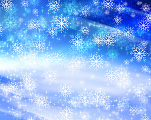 snowflakes and stars descending on background