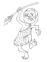 Cartoon caveman  throwing a spear, Vector Illustration