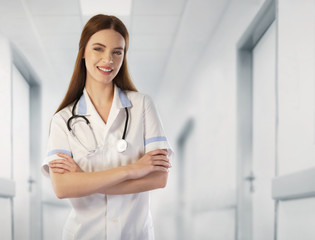 Portrait of a woman doctor in the hospital