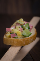 Club sandwiches on the wooden table