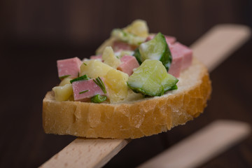Club sandwiches on the wooden table
