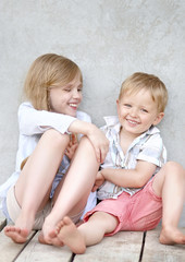 Portrait of a boy and girl  in summer