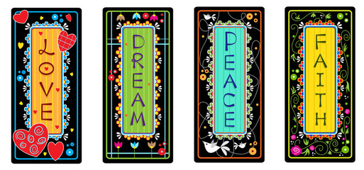 Inspirational Words - Set of four tags with the words love, dream, peace and faith. Eps10