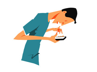 Man leaning forward to look at his phone