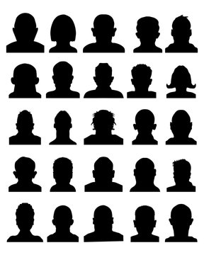 Black silhouettes of twenty five different avatars