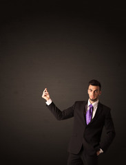 Businessman making gesutres