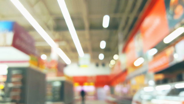 Supermarket store motion people, blur background with bokeh