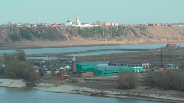 View at Abalak Znamensky monastery and fish plant
