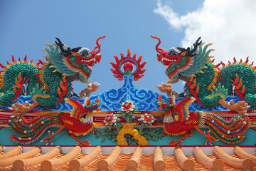 chinese dragon statue on temple roof