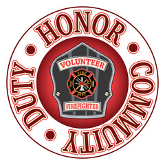 Naklejka premium Volunteer Firefighter Duty Honor is an illustration of a firefighter’s or fireman’s badge or shield. Includes a Maltese cross and firefighter tools logo inside of a shield shape.