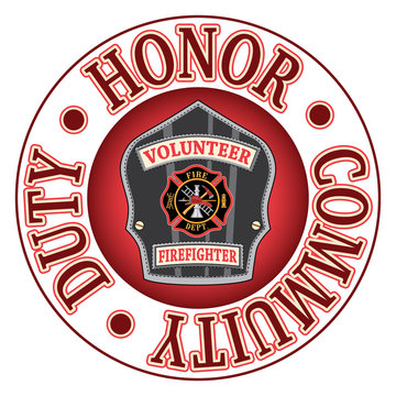 Volunteer Firefighter Duty Honor is an illustration of a firefighter’s or fireman’s badge or shield. 
Includes a Maltese cross and firefighter tools logo inside of a shield shape.