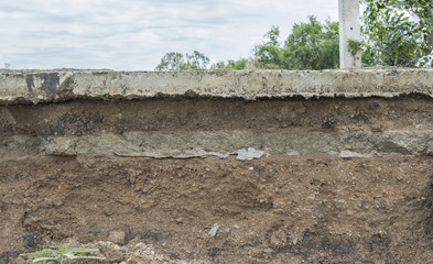 Layer of soil beneath the Concrete road.Caused by soil collapse.
