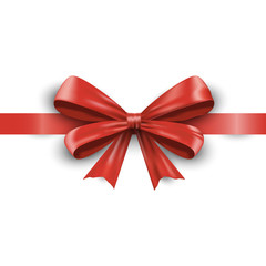 Red ribbon with bow isolated on white background. Vector