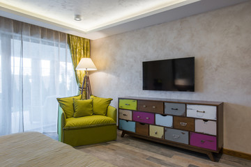 Shabby chic style commode in modern home interior