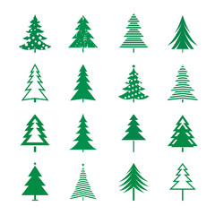 Set of Green Christmas Tree. Vector Icons.