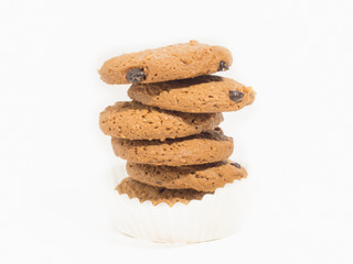 Chocolate chip cookie on white background