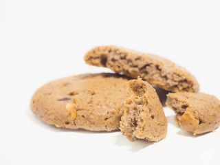 Chocolate chip cookie on white background