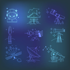 Space exploration linear icons