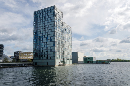 Modern buildings around Weer water in Almere Stad