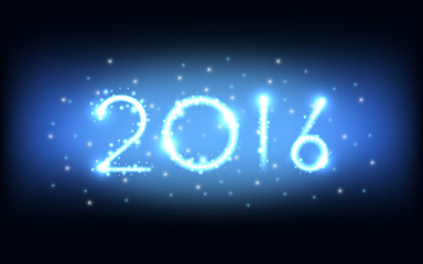 happy new year 2016 in fireworks style and glitter on dark blue background (vector)