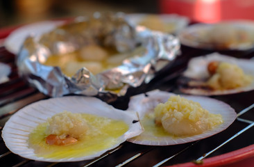 Grilled scallops butter and garlic sauce
