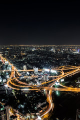 Bangkok Expressway and Highway top view in the night, Thailand